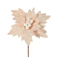 Świąteczny kwiat dekoracyjny z tkaniny obsypany brokatem - 20 x 15 cm - biały 2