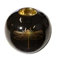 Świecznik ceramiczny z nadrukiem złotej ważki - ∅ 12 x 10 cm - czarny 2