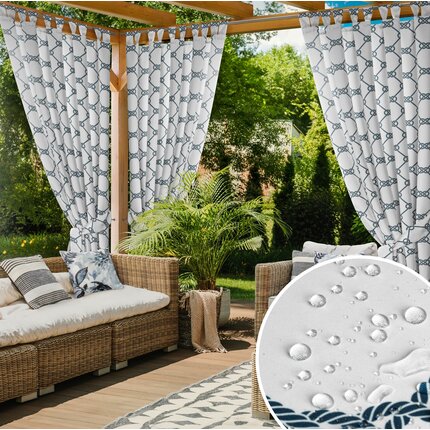 Zasłona biało, granatowa z wodoodpornej tkaniny idealna do ogrodu i na taras 155x220 cm szelki/rzep GARDEN 155 x 220 cm biały,granatowy szelki/rzepy | Eurofirany
