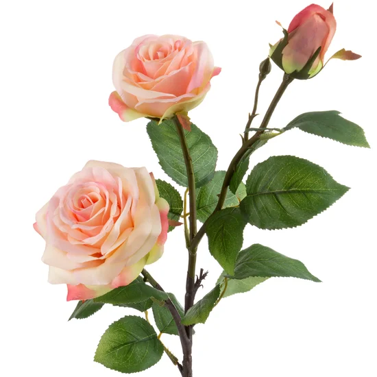RÓŻA WIELOKWIATOWA kwiat sztuczny dekoracyjny z płatkami z jedwabistej tkaniny - dł. 80 cm śr. kwiat 11 cm - jasnoróżowy