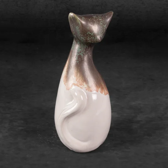 Kot - figurka ceramiczna KATIA w stylu boho z cieniowaniem - 13 x 12 x 32 cm - kremowy