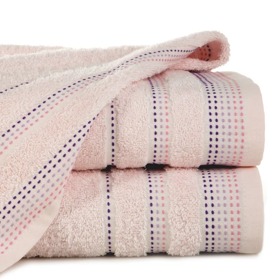 Ręcznik POLA z żakardową bordiurą zdobioną stebnowaniem - 50 x 90 cm - różowy