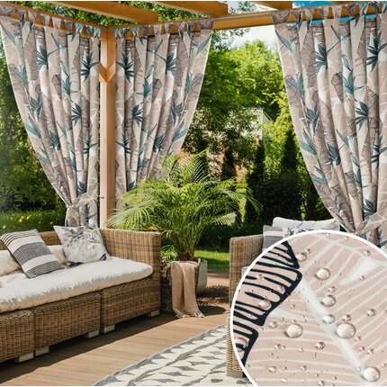 Zasłona beżowo, zielona z wodoodpornej tkaniny idealna do ogrodu i na taras 155x220 cm szelki/rzep GARDEN 155 x 220 cm beżowy,zielony szelki/rzepy | Eurofirany