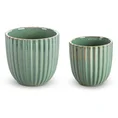 Osłonka ceramiczna na donicę ARINA ze żłobieniami - ∅ 13 x 13 cm - zielony 4