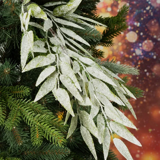 Gałązka świąteczna obsypana srebrzystym brokatem - 17 x 77 cm - zielony