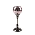 Świecznik bankietowy szklany FIBI 3 na wysmukłej metalowej grafitowej nóżce i szklany różowy kielich - ∅ 12 x 30 cm - różowy 1