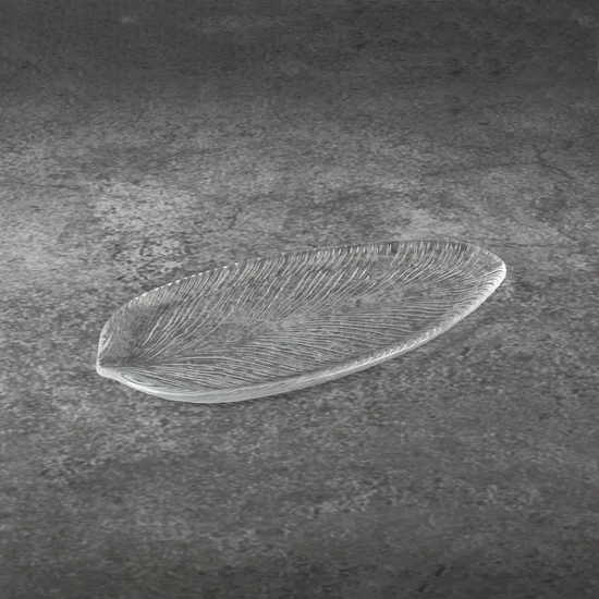 Patera ERIKA ze szkła artystycznego w kształcie liścia - 30 x 14 x 2 cm - transparentny