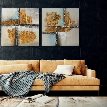 Obraz DELUSION 1 ręcznie malowany na płótnie ze złotymi elementami Obraz DELUSION 1 ręcznie malowany na płótnie ze złotymi elementami - 60 x 60 cm