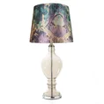 Lampa stołowa HELEN na podstawie z dymionego szkła z abażurem z welwetowej tkaniny z fantazyjnym wzorem - ∅ 35 x 70 cm - złoty 5