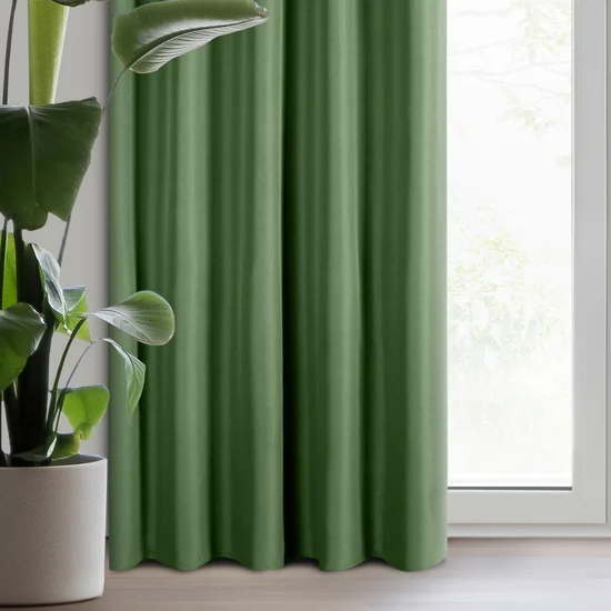 Zasłona jednokolorowa RITA z gładkiej tkaniny - 140 x 270 cm - zielony
