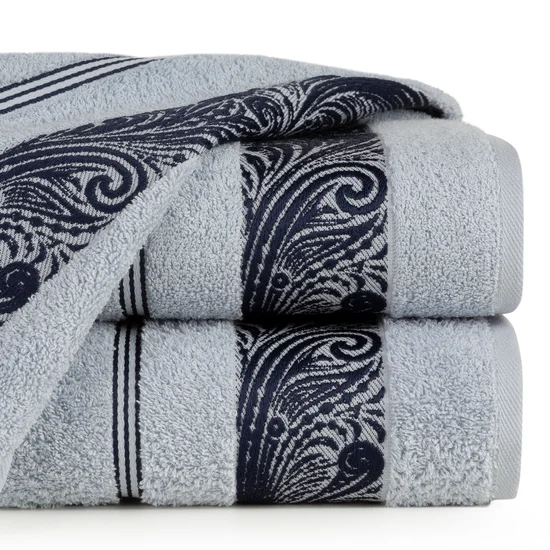 EUROFIRANY CLASSIC Ręcznik SYLWIA 1 z żakardową bordiurą tkaną w ornamentowy wzór - 50 x 90 cm - niebieski