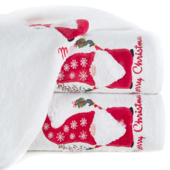 Ręcznik świąteczny SANTA 23 bawełniany  z aplikacją ze skrzatem - 70 x 140 cm - biały