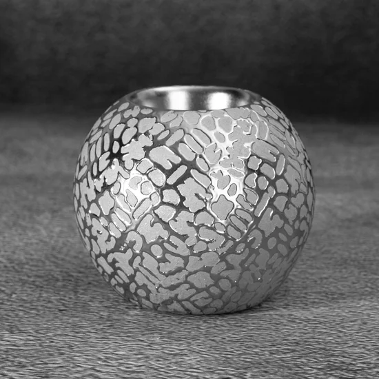 Świecznik ceramiczny RISO z drobnym strukturalnym wzorem - ∅ 9 x 8 cm - srebrny