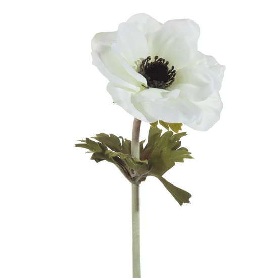 ANEMON kwiat sztuczny dekoracyjny z płatkami z jedwabistej tkaniny - 53 cm - biały