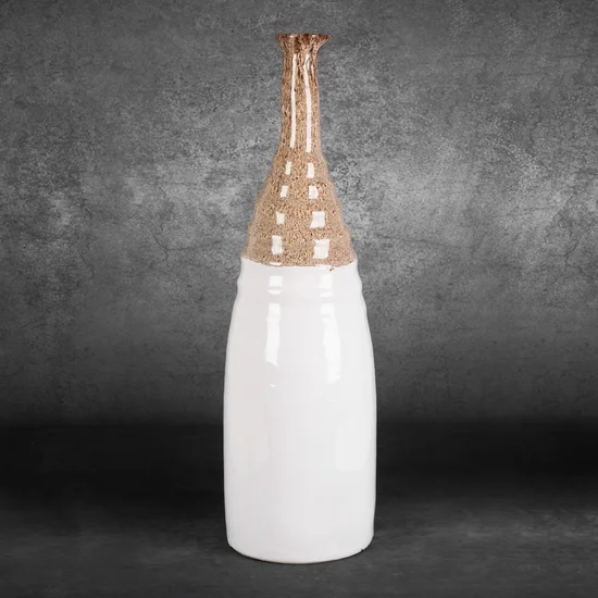 Wazon ceramiczny ERINA z wytłaczanym wzorem dwukolorowy - ∅ 21 x 71 cm - biały