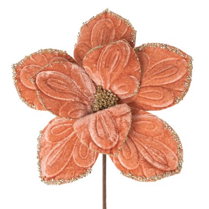 Świąteczny kwiat dekoracyjny z welwetowej tkaniny z wytłaczanym wzorem ∅ 23 cm pudrowy róż