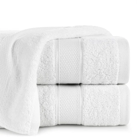 Ręcznik LIANA z bawełny z żakardową bordiurą przetykaną srebrną nitką - 50 x 90 cm - biały