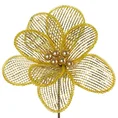 Kwiat świąteczny z ażurowej tkaniny z perełkami - ∅ 28 cm - złoty 2