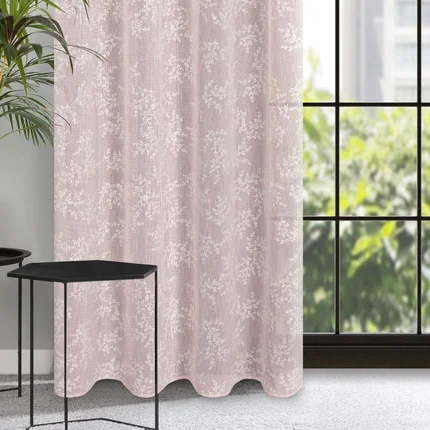 Zasłona AMBER z lekkiej etaminy w stylu eko z nadrukiem delikatnych gałązek Zasłona AMBER z lekkiej etaminy w stylu eko z nadrukiem delikatnych gałązek - 140 x 250 cm