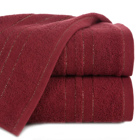 Ręcznik GALA bawełniany z  bordiurą w paski podkreślone błyszczącą nicią - 50 x 90 cm - bordowy