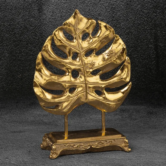 Egzotyczny liść monstery figurka ceramiczna złota - 19 x 8 x 26 cm - złoty