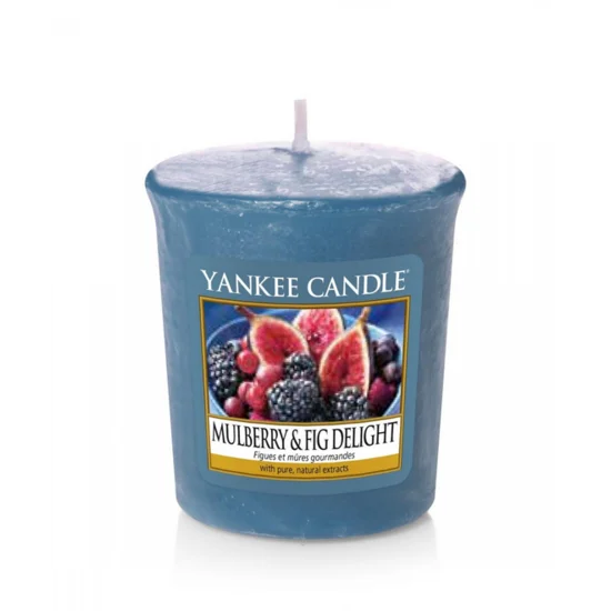 YANKEE CANDLE - Mała świeca zapachowa votive - Mulberry&Fig Delight - ∅ 4 x 5 cm - niebieski
