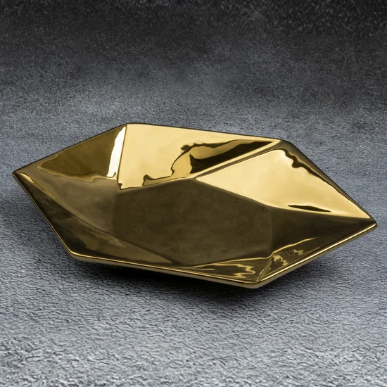 Patera ceramiczna MUSA złota z geometrycznym wzorem - 30 x 17 x 3.5 cm - złoty