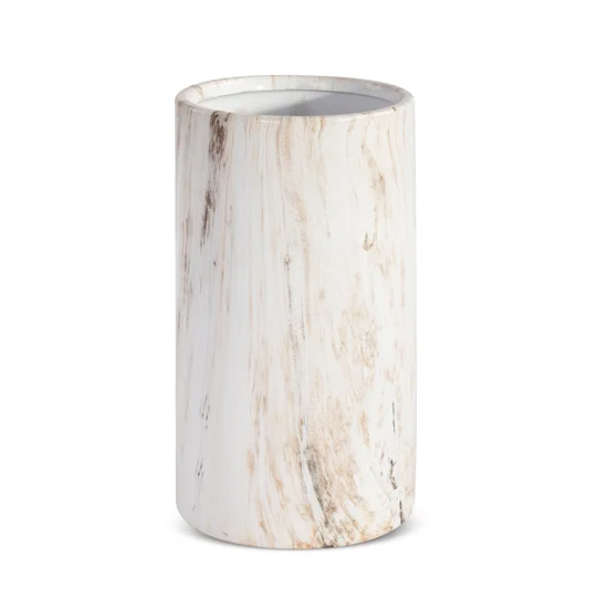 Wazon ceramiczny ASLI  z efektem przecieranego drzewa - ∅ 14 x 25 cm - biały
