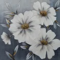 Obraz BLOOM ręcznie malowany na płótnie białe kwiaty wykończone lśniącym brokatem - 80 x 80 cm - popielaty 1