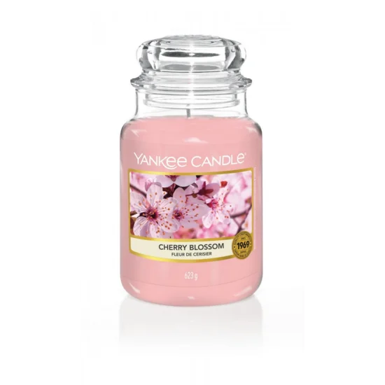 YANKEE CANDLE - Duża świeca zapachowa w słoiku - Cherry Blossom - ∅ 11 x 17 cm - różowy