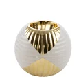 Świecznik ceramiczny biało-złoty z geometrycznym wzorem - ∅ 10 x 9 cm - beżowy 1