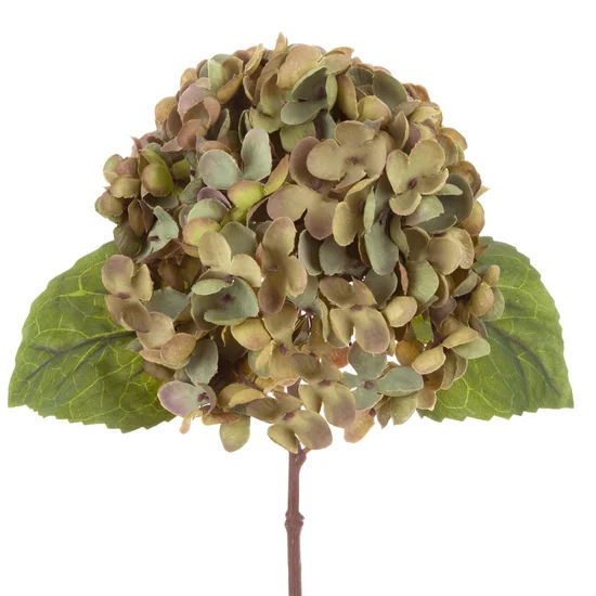HORTENSJA kwiat sztuczny dekoracyjny z płatkami z jedwabistej tkaniny - 75 cm - ciemnozielony