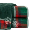 Ręcznik świąteczny STAR  01 bawełniany z żakardową bordiurą w kratkę i haftem ze śnieżynkami - 70 x 140 cm - butelkowy zielony 1