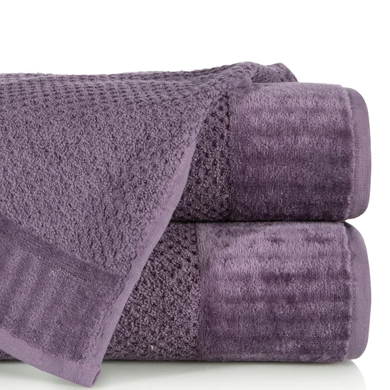 ELLA LINE Ręcznik MIKE w kolorze fioletowym, bawełniany tkany w krateczkę z welurowym brzegiem - 50 x 90 cm - fioletowy