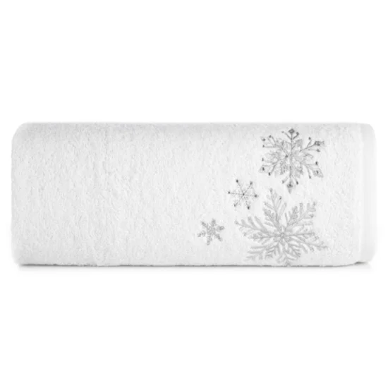 Ręcznik świąteczny SANTA 13 bawełniany  z aplikacją ze śnieżynkami i kryształkami - 50 x 90 cm - biały