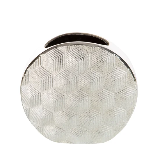 Wazon ceramiczny MILA z wytłaczanym geometrycznym wzorem - 20.7 x 8.2 x 20.2 cm - szampański