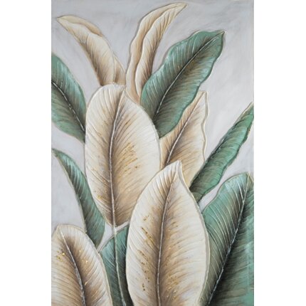 Obraz LIŚCIE BANANOWACA ręcznie malowane na płótnie 60 x 90 cm beżowy,zielony
