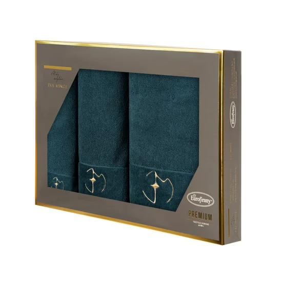 EVA MINGE Komplet ręczników GAJA w eleganckim opakowaniu, idealne na prezent - 46 x 36 x 7 cm - ciemnozielony
