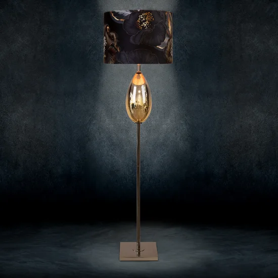 LIMITED COLLECTION Lampa stojąca PEONIA 2 z podstawą łączącą szkło i metal oraz welwetowy abażur PASJA CZERNI - ∅ 43 x 157 cm - wielokolorowy