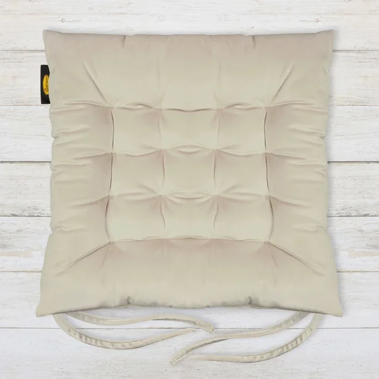Dwustronna welwetowa poduszka siedziskowa na krzesło z szesnastoma pikowaniami, gramatura 260 g/m2 - 40 x 40 x 6 cm - kremowy