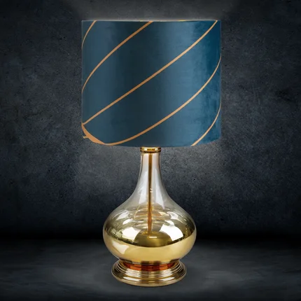 LIMITED COLLECTION Lampa stołowa LOTOS 4 na szklanej podstawie z efektem ombre z welwetowym abażurem HARMONIA TURKUSU LIMITED COLLECTION Lampa stołowa LOTOS 4 na szklanej podstawie z efektem ombre z welwetowym abażurem HARMONIA TURKUSU - ∅ 32 x 61 cm