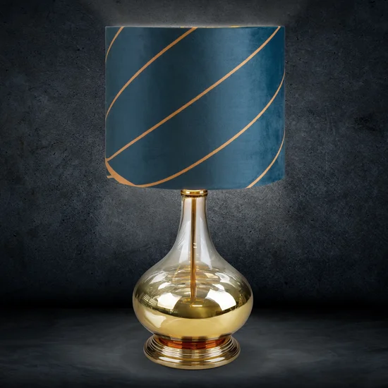 LIMITED COLLECTION Lampa stołowa LOTOS 4 na szklanej podstawie z efektem ombre z welwetowym abażurem HARMONIA TURKUSU - ∅ 32 x 61 cm - turkusowy