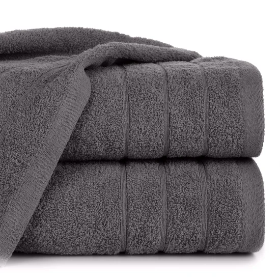 Ręcznik RENI o klasycznym designie z bordiurą w formie trzech tkanych paseczków - 70 x 140 cm - stalowy