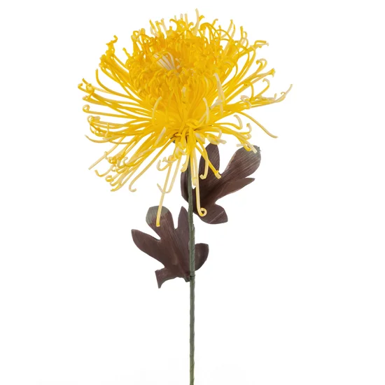 CHRYZANTEMA PIERZASTA kwiat dekoracyjny z plastycznej pianki foamiran - 77 cm - żółty