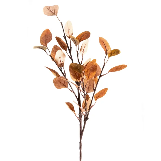 GAŁĄZKA OZDOBNA z liśćmi z  tkaniny, kwiat sztuczny dekoracyjny - 90 cm - brązowy