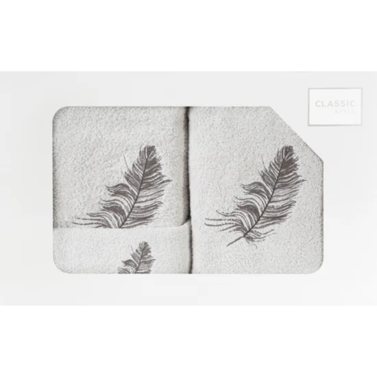 Komplet ręczników NADIA z haftem w kartonowym opakowaniu - 56 x 36 x 7 cm - srebrny