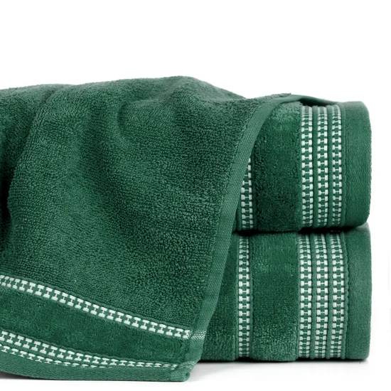Ręcznik AMANDA z ozdobną bordiurą w pasy - 30 x 50 cm - butelkowy zielony