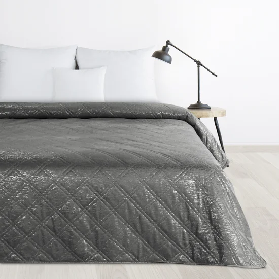 DESIGN 91 narzuta welwetowa pikowana metodą hot press w wzór karo - 170 x 210 cm - stalowy