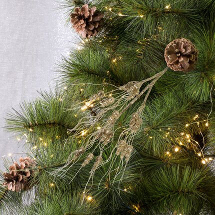 Gałązka dekoracyjna z kulkami obsypana brokatem 50 x 20 cm szampański