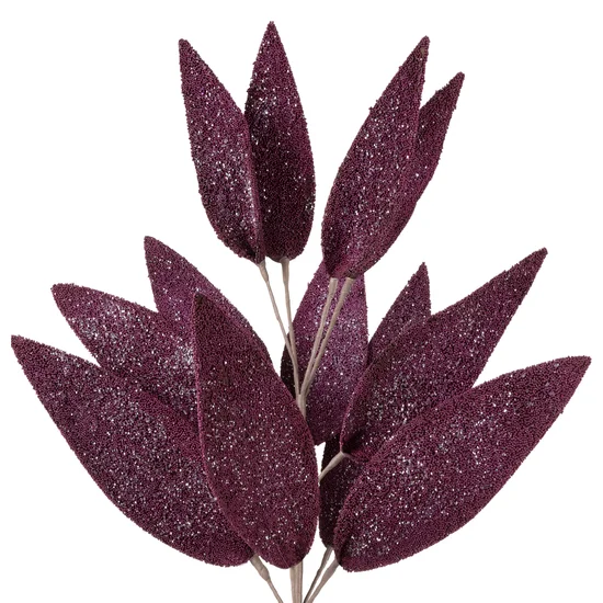 LIŚCIE OZDOBNE, kwiat sztuczny dekoracyjny z pianki obsypany brokatem - 85 cm - fioletowy